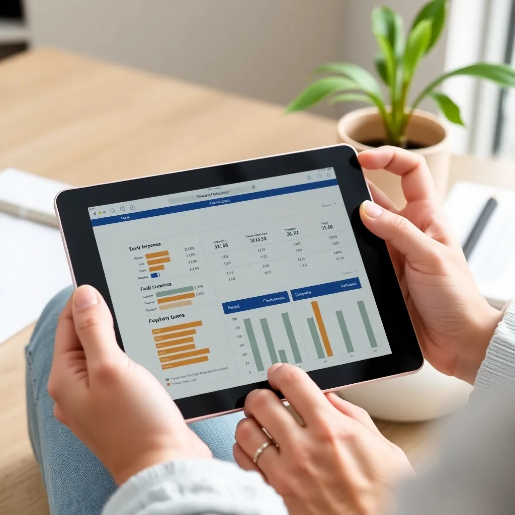 Persoon die financiële doelen plant en uitgaven analyseert op tablet