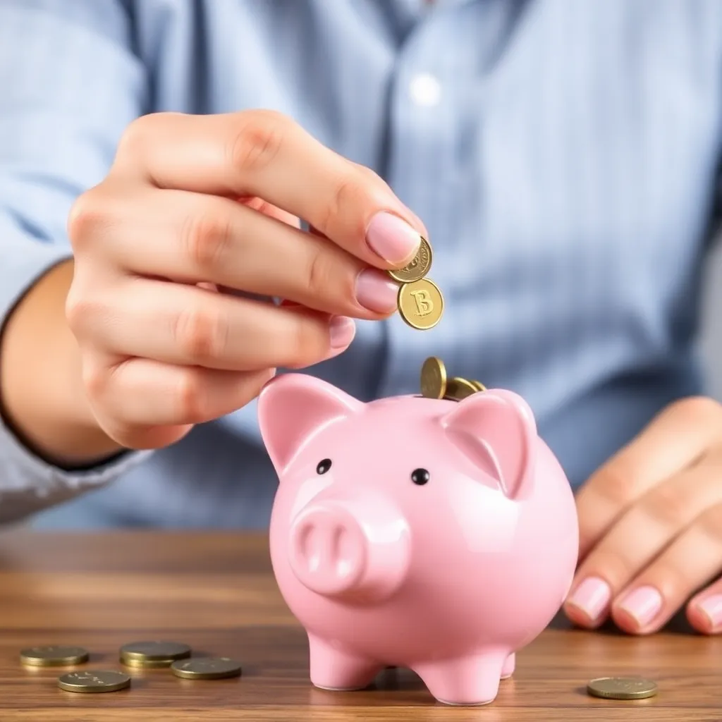Persoon die geld opzij legt in een spaarpot
