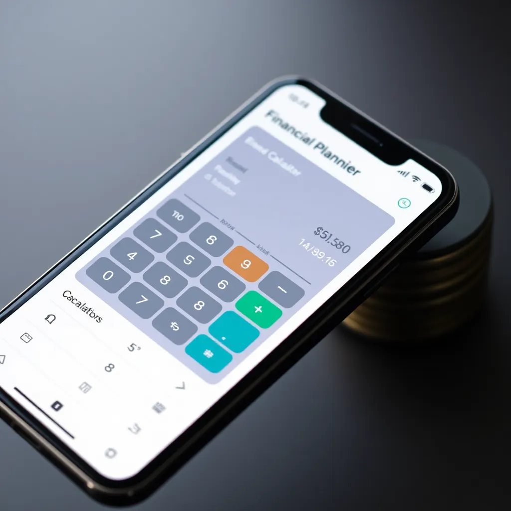 Smartphone met een financiële rekenmachine app open