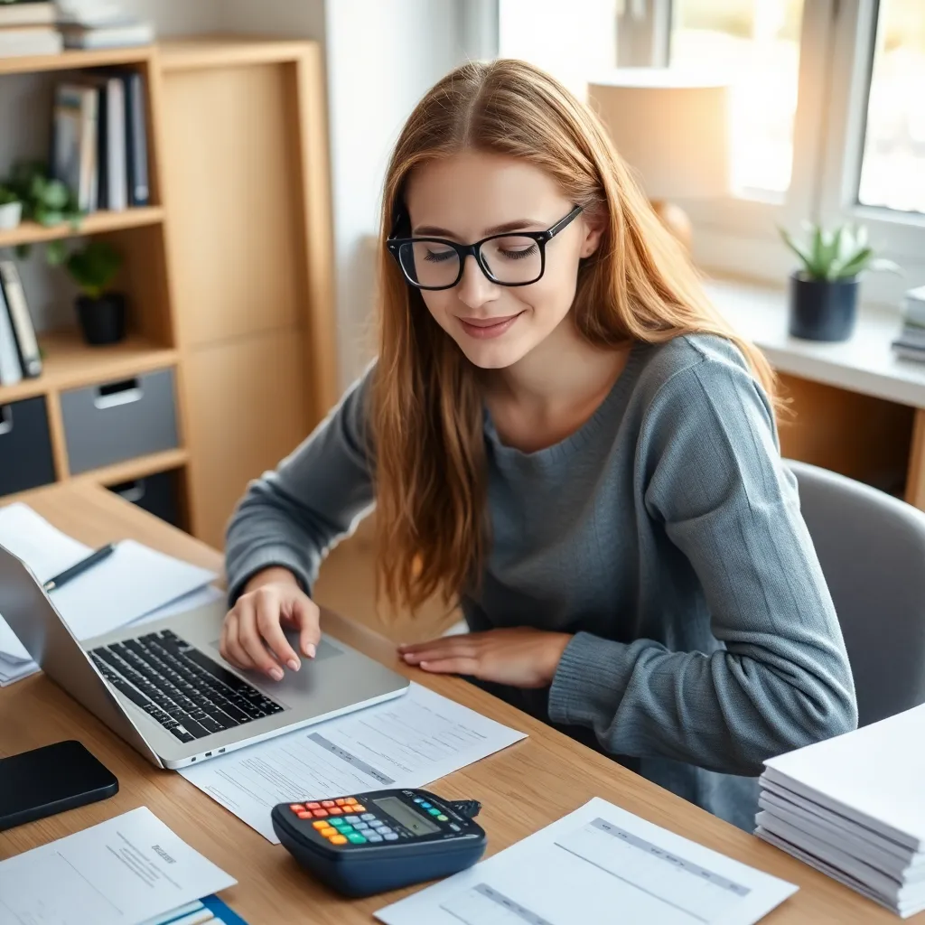 Jonge Nederlander plant financiële toekomst met laptop en rekenmachine